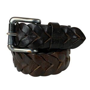 Armani Exchange Mens Braided Leather Belt Size 34 Dark Brown Silver-Tone Buckle